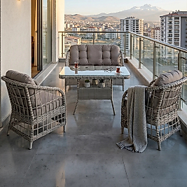CANİSA Salviya Serisi 1.Sınf 2+1+1 ve 1 Adet Orta Sehpa Bahçe Balkon Oturma Takımı