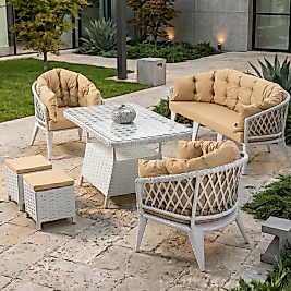 CANİSA Liatris Serisi 1. Sınıf 3+1+1+2 Puf Bahçe Balkon Oturma Koltuk Takımı