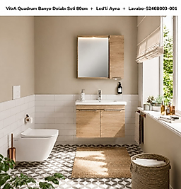 VitrA Quadrum Banyo Dolabi Seti 80cm + Led'li Ayna + Lavabo-5246BO03-001  vitrA